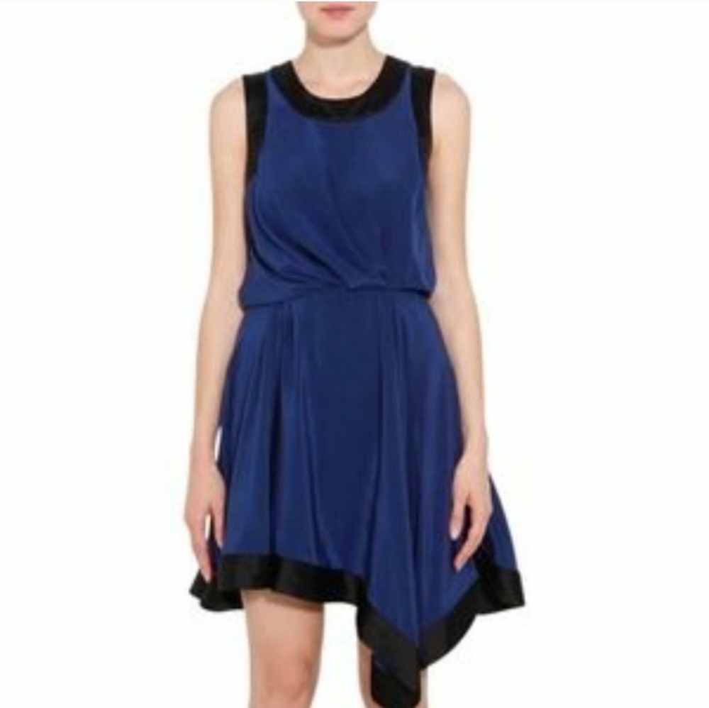 Elizabeth James Black Blue handkerchief colorblock dress 4 cy